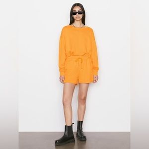 NWT FRAME Drawstring Lounge Pima Cotton Shorts in Yellow Orange XS